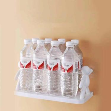 Imagem de Prateleira montada na parede - sem furos, rack de armazenamento de plástico de grande capacidade, rolamento de carga resistente para organizador de banheiro e cozinha