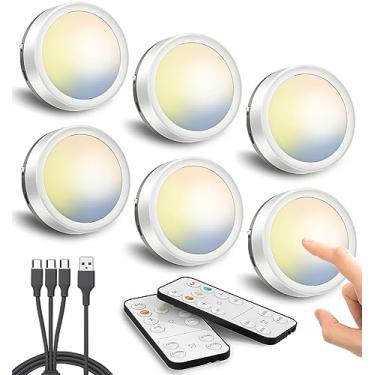 Imagem de Luzes de disco recarregáveis com controle remoto, luzes de pressão de LED de 1600 mAh alimentadas por bateria para armário, luz magnética de torneira USB, luzes de prateleira de cozinha, embaixo do
