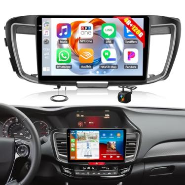 Imagem de [4 + 128 GB] Rádio estéreo para carro Android 15 para Honda Accord 9º 2013 2014 2015 com carro sem fio CarPlay Android Auto, tela de 10,1 polegadas, rádio veicular com Bluetooth, GPS, WiFi, FM/RDS EQ