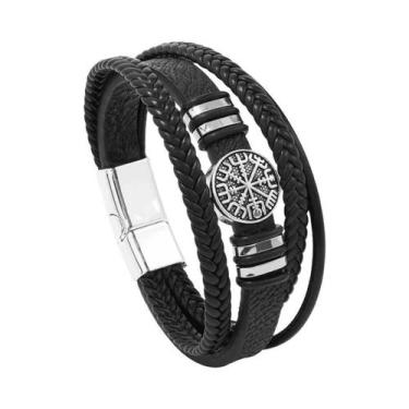 Imagem de Pulseira De Couro Trançada Multi-Camadas Inspirada Em Vikings Para Hom