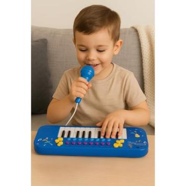 Imagem de Kit Teclado Musical Infantil com Microfone – Piano Brinquedo Educativo Musical para Crianças – Azul