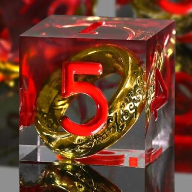 Imagem de FONVGOGO Magic Lord Rings D and D Dice Set, Sharp Edge Resin DND Dice with Box 7Pcs Dungeons and Dragons Polyhedral Dice Set for Role Playing Game Gift Tabletop Games (Ring Red)
