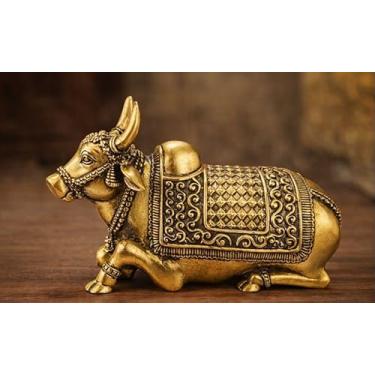 Imagem de BEXCO Brass Nandi Bull Idol – Handcrafted Hindu Religious Statue for Puja, Temple & Vastu Decor | 4-Inch Decorative Spiritual Showpiece