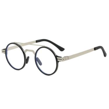 Imagem de Óculos de Sol Retrô Masculino com Ponte Dupla em Metal, Redondos, Proteção UV400, Armação Feminina Fashion com Lentes Transparentes, Estilo Punk (Preto, Prata e Transparente)