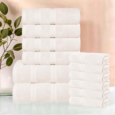 Imagem de Superior Conjunto de toalhas de algodão de 12 peças, toalhas essenciais de pelúcia macia para decoração de banheiro, chuveiro, academia, spa, salão, resort, Airbnb, inclui 4 toalhas de mão, 6 faces e