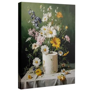 Imagem de Impressão de pintura floral de papel higiênico vintage emoldurada, engraçada, arte de banheiro, quadro pronto para pendurar nas paredes do banheiro (30.5 cm x 40.6 cm)