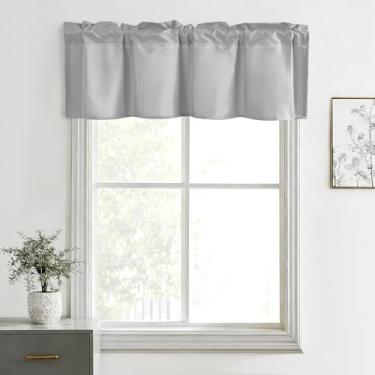 Imagem de Hiasan Cortinas de saia para cozinha, sala de estar, porão e janelas de banheiro, janela pequena, topo curto sólido de fazenda, painéis de cortina com bolso de haste curta - 106 x 30 cm, cinza