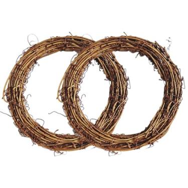 Imagem de 2 peças de anéis redondos de guirlandas de videira natural, base de guirlanda de galho de vime para artesanato DIY, decoração de porta de parede de casa para Natal, Páscoa, Halloween, Ação de Graças