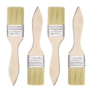 Imagem de HARFINGTON 4 pincéis de pintura de cerdas planas de 3,8 cm com cabo de madeira para pintura de arte faça você mesmo, móveis, gabinete, cercas, deck, parede, porta, branco,