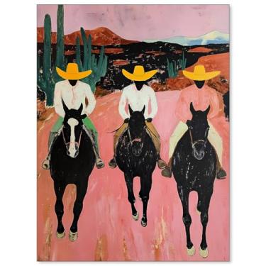 Imagem de Haitunone Arte de parede Southwestern Cowboys colorido abstrato cavalo ocidental pintura em tela vintage para sala de estar quarto decoração de parede 30,5 x 40,6 cm sem moldura