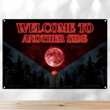 Imagem de Painel de Fundo Bem Vindo a Outro Lado, 150x100cm Tema Assustador Banner para Pendurar para Casa Parede Aniversário Decoração Festa Halloween e Adereços Cabine Fotográfica