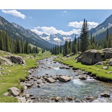 Imagem de Lsseauto Pano de fundo de acampamento de 3 x 2,4 m, cenário natural da montanha do rio florestal, faixa escolar bíblica de férias adereços de cabine de fotos