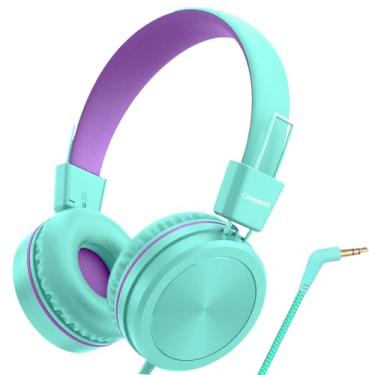 Imagem de Cowyawn Fones de ouvido infantis, fone de ouvido infantil com limitador de volume seguro 94dB, fones de ouvido escolares com fio para crianças, fones de ouvido com fio para crianças, 3,5 mm, ajustável
