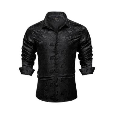 Imagem de Camisas De Vestir De Manga Longa Em Seda E Poliéster Para Homens, Luxu