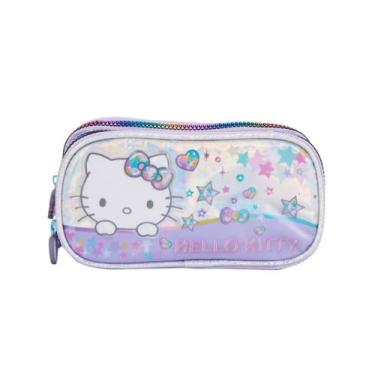 Imagem de Estojo Triplo Hello Kitty Infantil Meninas Estrela Escolar Cor:Lilás, 