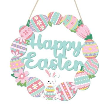 Imagem de Ｂｅｓｇａ Placa de madeira com placa de Páscoa para porta, decoração rústica de parede para escritório, cafeteria, janela interna, Ovos