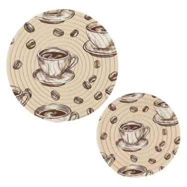 Imagem de Wassud Suportes redondos de café e grãos de algodão, almofadas quentes, porta-copos elegantes, decoração de cozinha e acessórios, 2 peças