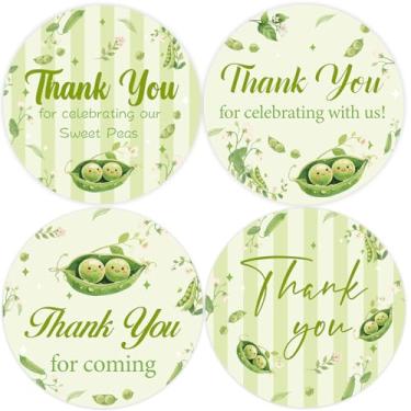 Imagem de Adesivos de agradecimento para chá de bebê Two Peas in a Pod 80 peças – Etiquetas de lembrancinha tema de ervilha doce para celebração de gêmeos | Adesivos de festa redondos verdes para chá de bebê