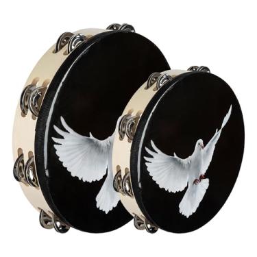 Imagem de Pacote com 2 pandeiros de igreja para adultos, 20,3 cm e 25,4 cm de fileira dupla, pandeira para ktv, festa, instrumento musical de percussão manual, pomba preta