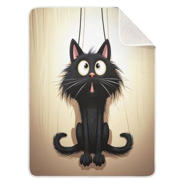 Imagem de Wassud Cobertor de bebê com gato preto assustado para meninos e meninas, cobertor de bebê para recém-nascido, essencial para recém-nascidos, cobertores macios 76 x 101 cm