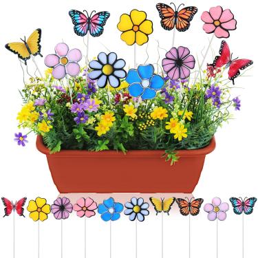 Imagem de Otoolling 10 peças de estacas de jardim de metal para primavera, flores de borboleta, placas coloridas de quintal, decorativas, floral, borboleta, primavera, jardim, estacas, placas de metal para