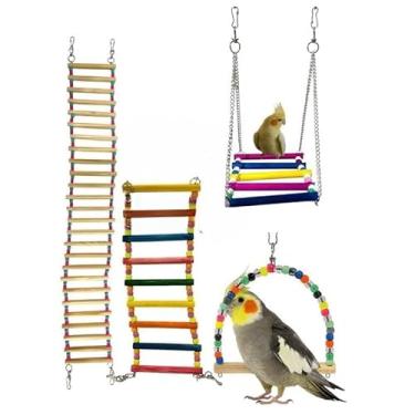 Imagem de Brinquedos para Aves - Ponte Escadas 28cm e 70cm + Balanços Calopsita Papagaio