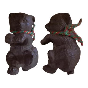 Imagem de Jogo 2 Urso Decorativo De Cerâmica Borda De Vaso Dois Ursos Abraçados Enfeite Para Plantas Só Art’s® (Marrom)