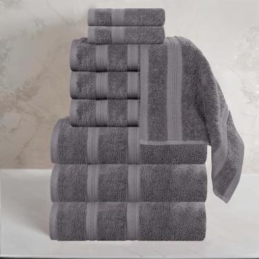 Imagem de Superior Conjunto de toalhas de algodão de 9 peças, toalhas essenciais de pelúcia macia para decoração de banheiro, chuveiro, academia, spa, salão, resort, Airbnb, inclui 3 mãos, 4 faces e 2 toalhas