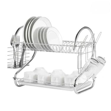 Imagem de Escorredor De Pratos De Duas Camadas Com Bandeja Para Talheres E Suporte Para Copos - Design Suspenso Que Economiza EspaçO, Resistente à Ferrugem E DuráVel(Variante1)
