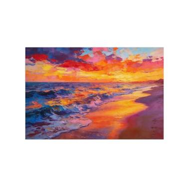 Imagem de Impressão em tela de paisagem de arte de parede - pôr do sol de onda do mar - pintura de decoração - imagens para sala de estar quarto 70 x 105 cm 27 x 41 pol sem moldura