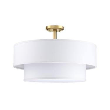 Imagem de Doraimi Lighting Luminária De Teto Semi-Embutida Com 4 Cúpulas Tecido Branco-Sujo, Acabamento Em Bronze Escovado, Tambor 18" Para Quarto, Sala Estar, Jantar E Corredor