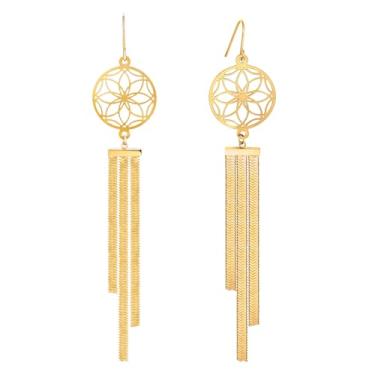 Imagem de Pevoria Brincos de borla para mulheres, banhados a ouro 18 k, moderno, corrente longa, flor oca, hipoalergênicos, brincos pendentes