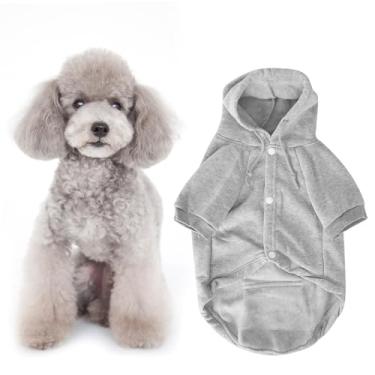Imagem de CUOFYUNL Fantasia de roupas para animais de estimação de inverno com botão de chapéu para manter aquecido para cachorro e gato cinza (M)
