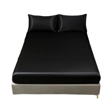 Imagem de Lençol De Cetim De Cor Sólida Com Elástico Para Colchão De Casal, Quee