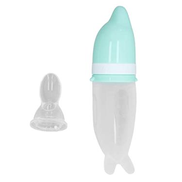 Imagem de CUOFYUNL Conjunto Alimentador de Alimentos para Bebês Forma Bonito Colher de Silicone de Qualidade Alimentar Garrafa de Alimentação para Bebês Verde