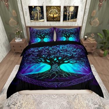 Imagem de Castle Fairy Capa de edredom árvore da vida (sem enchimento), estilo exótico, boêmia, para quarto de crianças e adolescentes, conjunto de cama de poliéster com arte roxa com 2 fronhas, tamanho casal