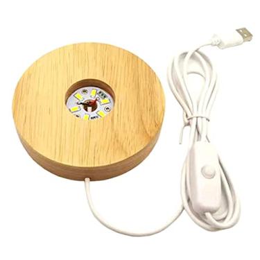 Imagem de Stgfyxgs Lâmpada Fluorescente LED Redonda Feita de Madeira para Bola de Cristal, Luz branca