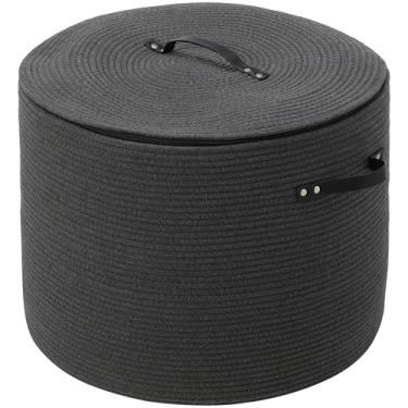 Imagem de Cottonphant Cesta extra grande de armazenamento de corda de algodão com tampa e zíper, cesto de roupa suja versátil e cesto de pano para roupas, toalhas, cobertores, organização de sala de estar