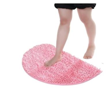Imagem de Tapete de Chenille Semi-Círculo Tapete de Banheiro Antiderrapante Tapete Absorvente de Porta de Banheiro Tapete de Porta de Quarto Tapete de Sala de Estar (Rosa, 60 x 90 cm)