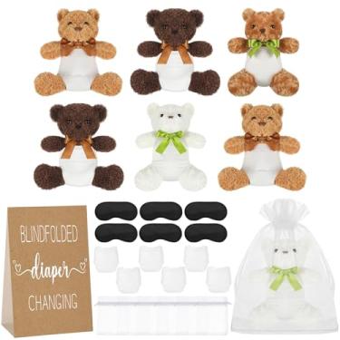 Imagem de Chicingyou Conjunto de 6 jogos de chá de bebê com ursos vendados para troca de fraldas com ursinho de pelúcia, sacos de presente para chá de bebê, sorteio, festa, jogo