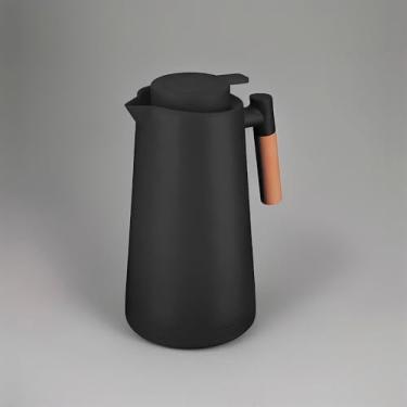 Imagem de Garrafa Térmica Bule 1 Litro Parede Dupla com Ampola de Vidro e Alça de Madeira Preta