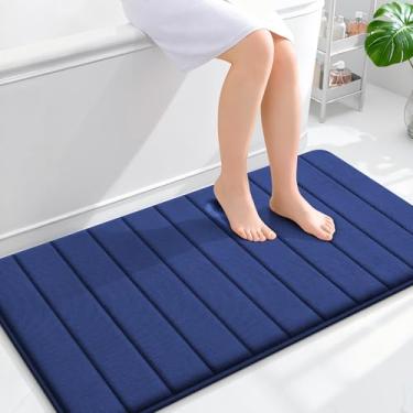 Imagem de OLANLY Tapete de banho listrado de espuma viscoelástica 111 x 61 cm, tapetes de banheiro absorventes super macios, secagem rápida, tapetes de chuveiro laváveis na máquina, tapete de banho, acessórios