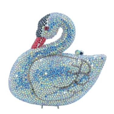 Imagem de Usuisy Novidade Bolsa feminina de cristal de cisne para noite e embreagens para festa de formatura e casamento, bolsas de mão com strass, mini, Ab prateado, Mini