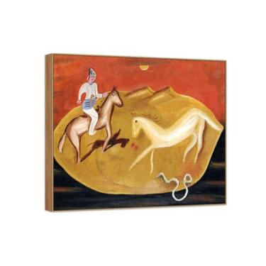 Imagem de Victor Brauner famosa pintura em tela de arte de parede pronta para pendurar - cavaleiro branco cavalo - imagem em moldura de madeira para decoração de sala de estar 50 x 55 cm 20 x 21 pol