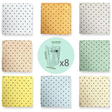 Imagem de YIKUSO Pacote com 8 toalhas de cozinha de microfibra ultrafinas, quadradas de 17 cm com 8 clipes e vários padrões – Panos de limpeza macios, absorventes e reutilizáveis (bolinhas)