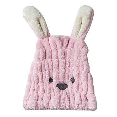 Imagem de Toalha de Cabelo Fleece Coral com Orelhas Coelho Banho Secadora Seda Suave Leve Lavável na Máquina Reutilizável Confortável Flexível Fácil Dobrar e Empacotar Sem Cheiro Não Arranha Resistente à Rasgad