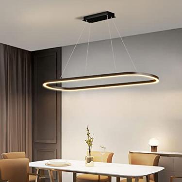 Imagem de Luminária pendente LED moderna para escritório ou sala de jantar com design oval, dimerizável e com controle remoto. Altura ajustável, ideal para mesas de escritório, jantar e estudo (preta,