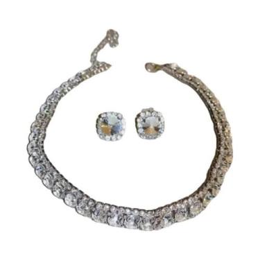 Imagem de Conjunto De Colar E Brincos De Cristal AB Rosa Para Mulheres, Acessóri