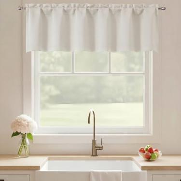Imagem de Ebesto Saia natural para janela de 35,5 cm de comprimento, cortina de cozinha pequena com filtro de luz com dois bolsos de haste, saia curta para sala de estar, quarto, banheiro, café, trailer, 1 peça
