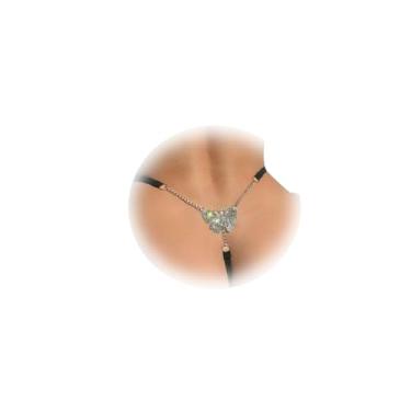 Imagem de Calcinha fio dental de borboleta de cristal para mulheres, corda elástica, corrente de strass, fio dental, calcinha de biquíni nas costas, roupa íntima, joia corporal, Medium, Liga metálica, Sem Pedra